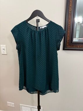 DR2 Teal Dot Cap-Sleeve Blouse